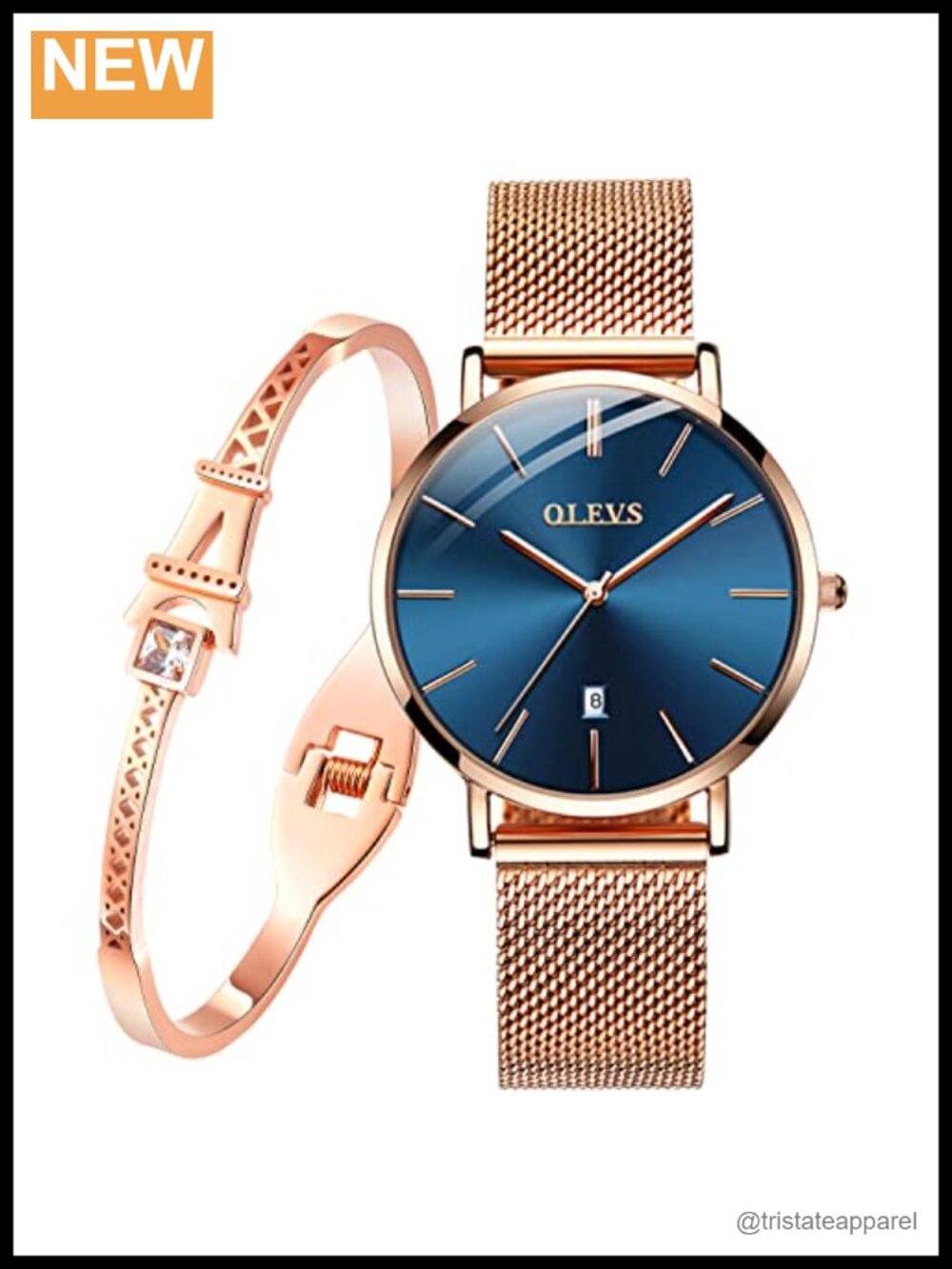 Slim Analog Dress Watch and Bracelet Set with Mesh Band